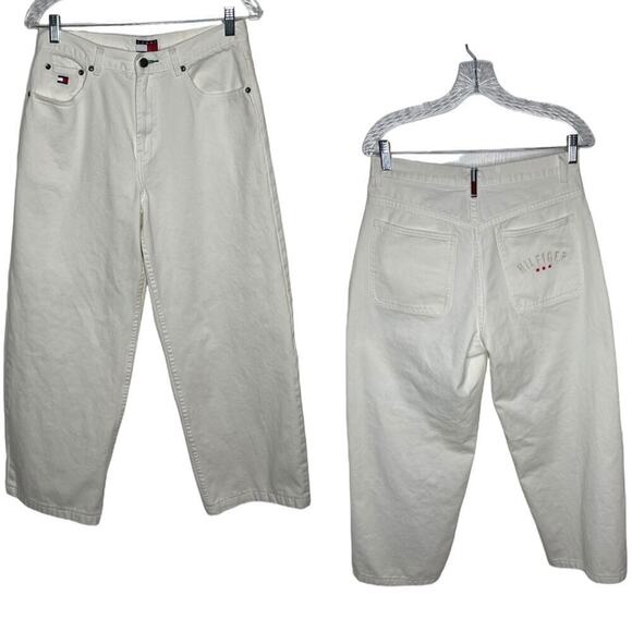 RARE Tommy Hilfiger Wide Leg High Rise Jeans White Size 10 Vintage 90s - Picture 2 of 15